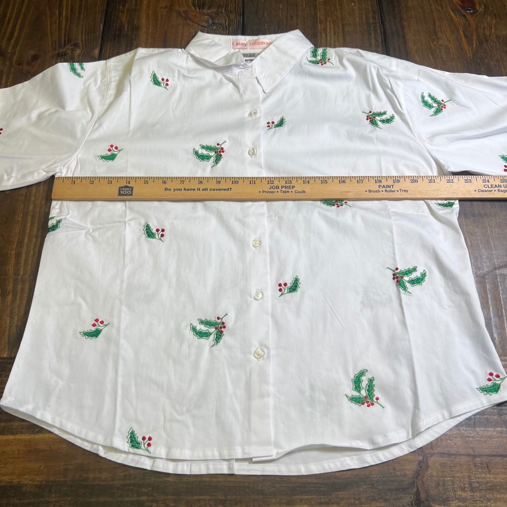 Casey Coleman Womens Large White Cotton Holly Berry Embroidered Shirt vintage‎ - Picture 4 of 5